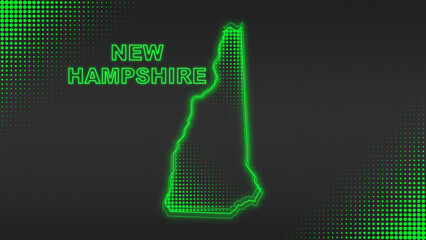 Neon Green New Hampshire Map Outline Futuristic Digital Glow Halftone Illustration