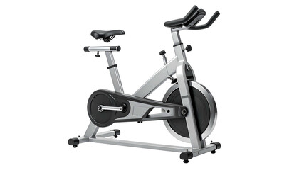 Metallic indoor cycling bike in a studio-like setting, offering a modern fitness equipment aesthetic