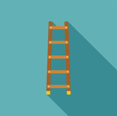Simple wooden ladder standing upright on a turquoise background, casting a long shadow to the right, in a flat design style