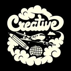 Creative world with pencil and airplane