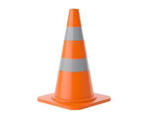 Bright orange traffic cone with reflective stripes isolated on black background