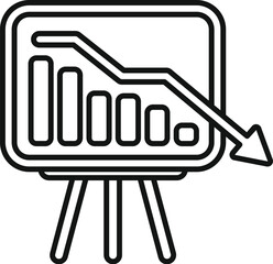 Negative trend chart displayed on a flip chart, with bars and arrow pointing down, simple design