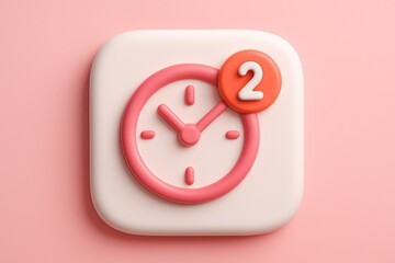 A soft pink clock icon with a notification bubble showing the number 2