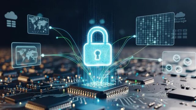 Cyber security concept with padlock, data protection and digital technology