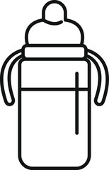 Simple line drawing of a baby bottle with handles, featuring a straw inside and a partially filled liquid level