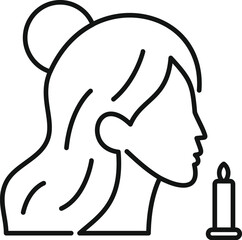Obraz premium Line drawing of a woman smelling a scented candle, aromatherapy and relaxation concept
