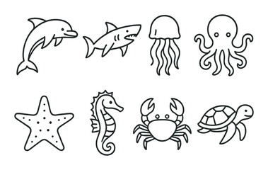 Silhouette illustrations of marine animals on dark background