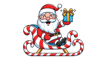 Santa's Sleigh and Gift: A jovial figure, dressed in traditional attire, joyfully presents a beautifully wrapped gift. Sitting comfortably in his iconic sleigh.