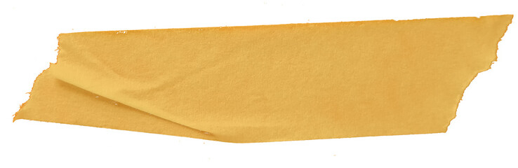 Long strip of yellow masking tape isolated on transparent background. Realistic adhesive tape roll piece for crafting, labeling, packaging, and handmade decoration projects.
