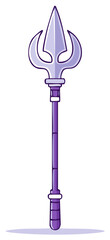 Decorative Trident with Purple Handle and Ornamental Design on White Background