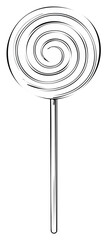 Simple line art illustration of a spiral lollipop on a stick