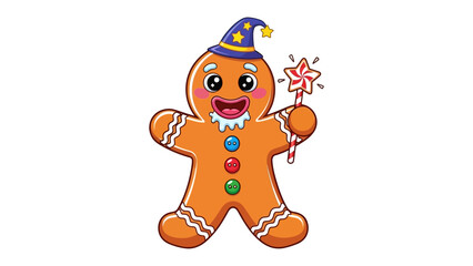 Gingerbread wizard: A whimsical gingerbread man adorned with a wizard's hat and a magical wand casts a spell. This image captures the joyful spirit of holidays and the enchantment of make-believe.