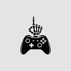 Skeleton hand giving middle finger on video game controller