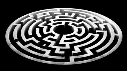 Circular maze puzzle design on black background