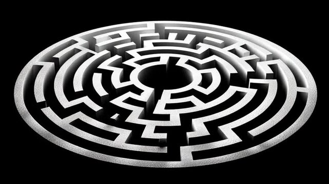 Circular maze puzzle design on black background
