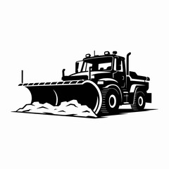 Black and white illustration of a snow plow truck clearing snow