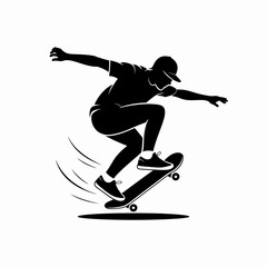 Obraz premium Silhouette of a skateboarder performing a trick against a white background