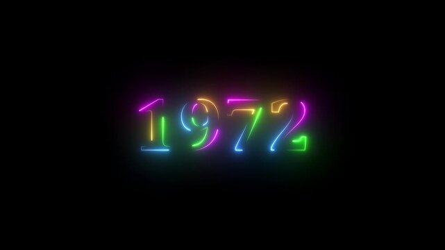 1972 neon line text. Abstract 1972 neon text animation, Glowing neon number text background 4k video animation . important year, important date 1972.