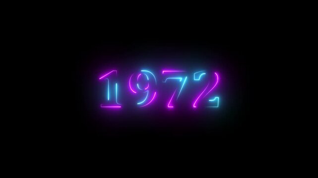 1972 neon line text. Abstract 1972 neon text animation, Glowing neon number text background 4k video animation . important year, important date 1972.