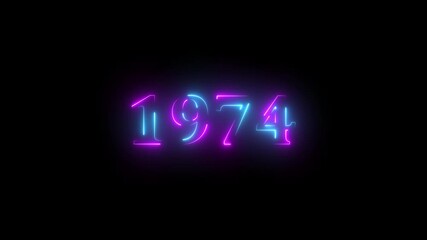 1974 neon line text. Abstract 1974 neon text animation ,For neon color Glowing neon number text background. 1974 title metal text on glowing text animation black background. glow old years animations