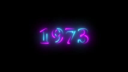 1973 neon line text. Abstract 1973 neon text animation ,For neon color Glowing neon number text background. 1973 title metal text on glowing text animation black background. glow old years animations