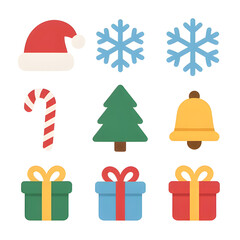 Flat Vector Christmas Icons Collection on White Background