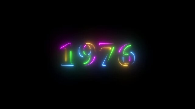 1976 neon line text. Abstract 1976 neon text animation ,For neon color Glowing neon number text background 4k video animation . 1976 title metal text on glowing text animation black background