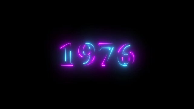 1976 neon line text. Abstract 1976 neon text animation ,For neon color Glowing neon number text background 4k video animation . 1976 title metal text on glowing text animation black background
