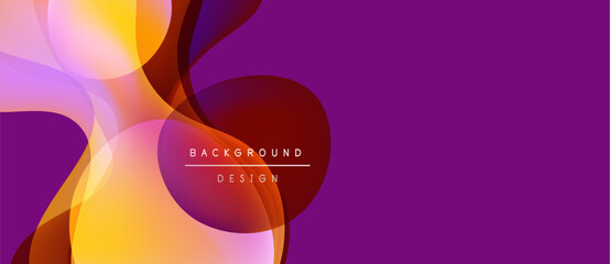 Abstract fluid shapes, vibrant colors blend. Purple background contrasts orange, yellow hues. Modern design element for digital projects.