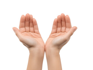 Two open human hands held upwards in a gesture of prayer or offering against a black background