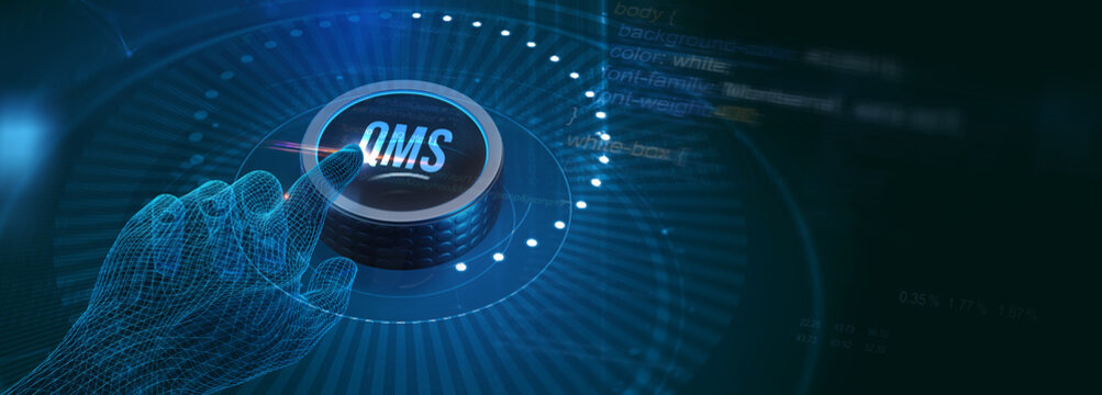 Quality management system business and industrial technology concept. QMS. 3d illustration