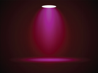 Dramatic spotlight illuminating a dark stage with vibrant magenta color