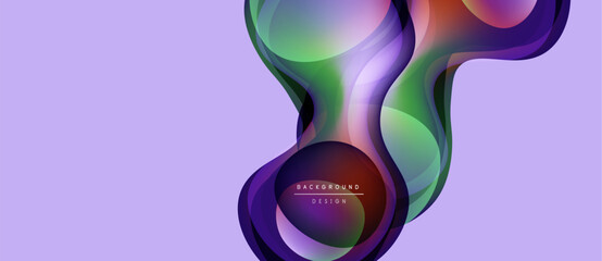Abstract fluid shapes, vibrant colors, purple background. Modern design element, smooth gradients, dynamic composition.