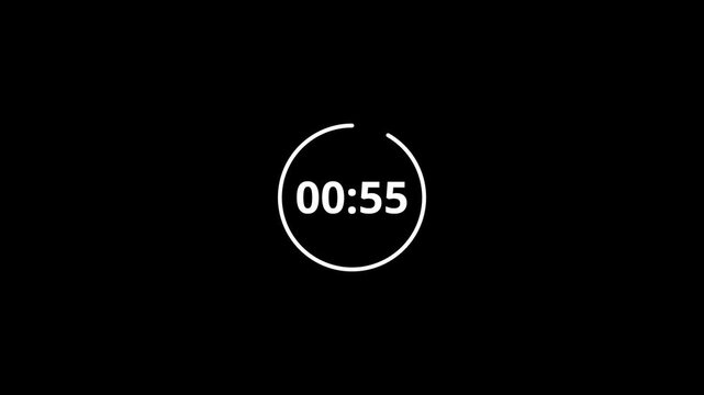 One minute countdown timer, sliding number animation, counting from one minute to zero, digital clock, 60 second scrolling countdown, black background footage
