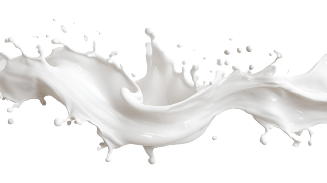Dynamic white milk splash frozen in motion against a stark black background