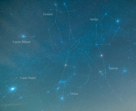 Starry night sky featuring prominent constellations