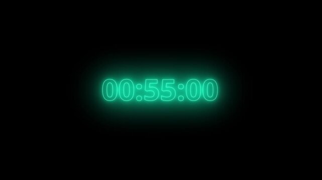 One minute countdown timer, sliding number animation, counting from one minute to zero, digital clock, 60 second scrolling countdown, black background footage