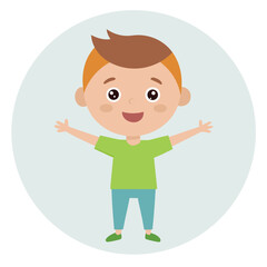 Cute cartoon boy illustration with arms outstretched and a happy smile perfect for education