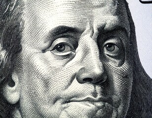Close-up of a portrait on a banknote, showing intricate details and fine lines