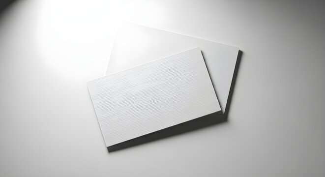 Minimalist mockup of two blank white business cards on a bright neutral surface