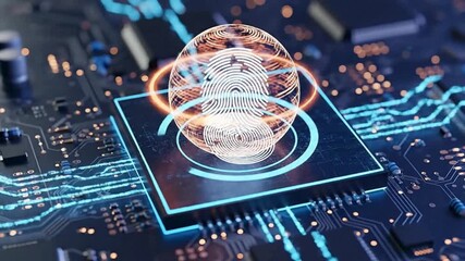 Dynamic digital fingerprint scans across futuristic circuit board for secure biometric authentication and data protection concepts - Powered by Adobe