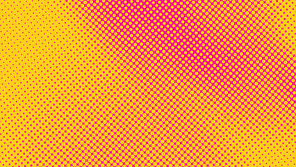 Vibrant pop art halftone pattern featuring a gradient transition from yellow dots on magenta to smaller dots. Ideal for attention-grabbing advertising, comic styles, retro themes, and lively social me