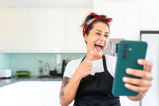 Woman preparing handmade bread in kitchen