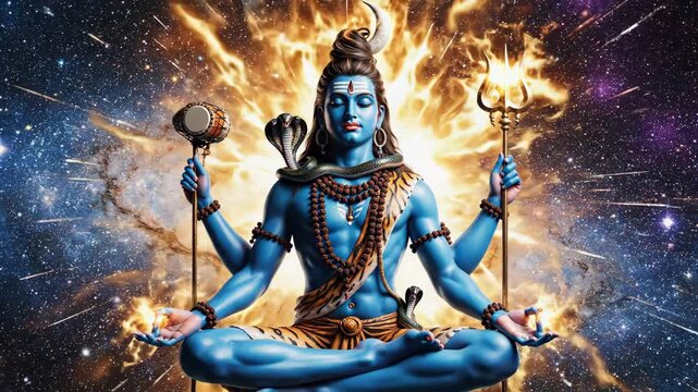 Hindu God Shiva Meditating - video depicts a blue-skinned male Hindu god, Shiva, in a meditative pose.