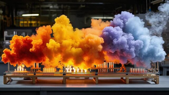 Chromatic Combustion: A captivating display of color as vibrant clouds of hues erupt from scientific experiments. witness a symphony of color, creativity, and discovery in a lab environment.