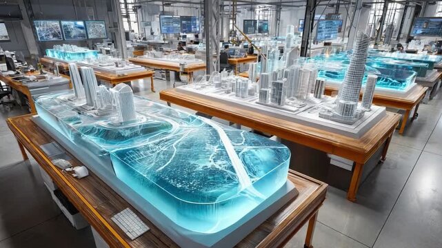 Architectural Models Workshop: A captivating scene inside an architectural models workshop, showcasing intricate miniature city models. The workshop buzzes with creativity.
