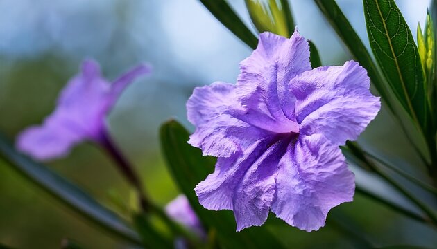 purple flowers of ruellia simplex blossom in april