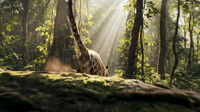 leopard running through jungle