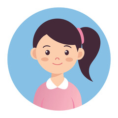 Illustration of a young girl with brown hair in ponytail avatar graphic