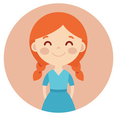 Smiling cartoon girl with red hair and braids vector illustration avatar portrait